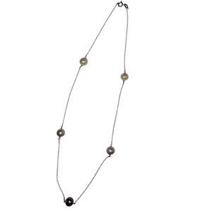 Silver 18" Station Necklace With Tri-color Pearls Elegant Coquette